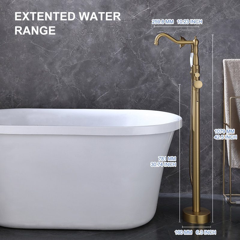 Floor Tub Spout with Diverter, Brushed Gold