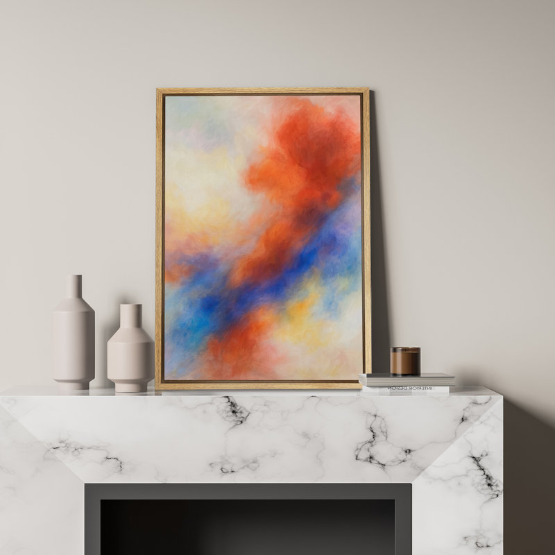 Art mural encadré, impression abstraite moderne rouge et bleu pour la décoration du salon, Naturel, H 36 po x l 24 po