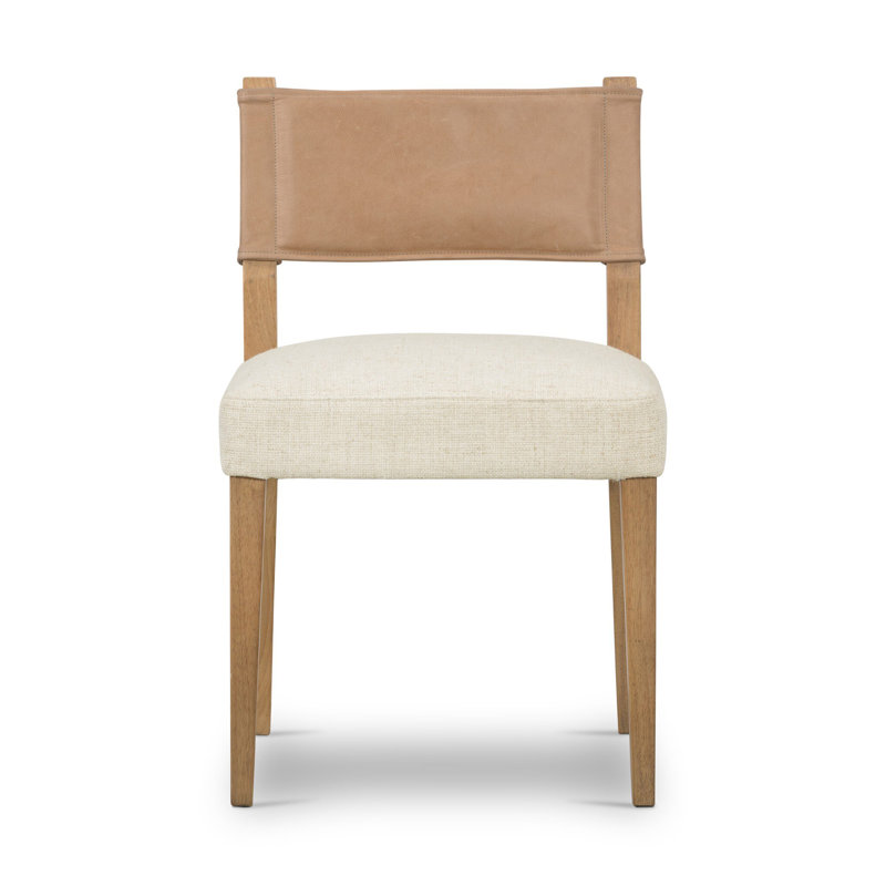 Side Chair in Charcoal, Polyester/Leather Winchester Beige, Natural