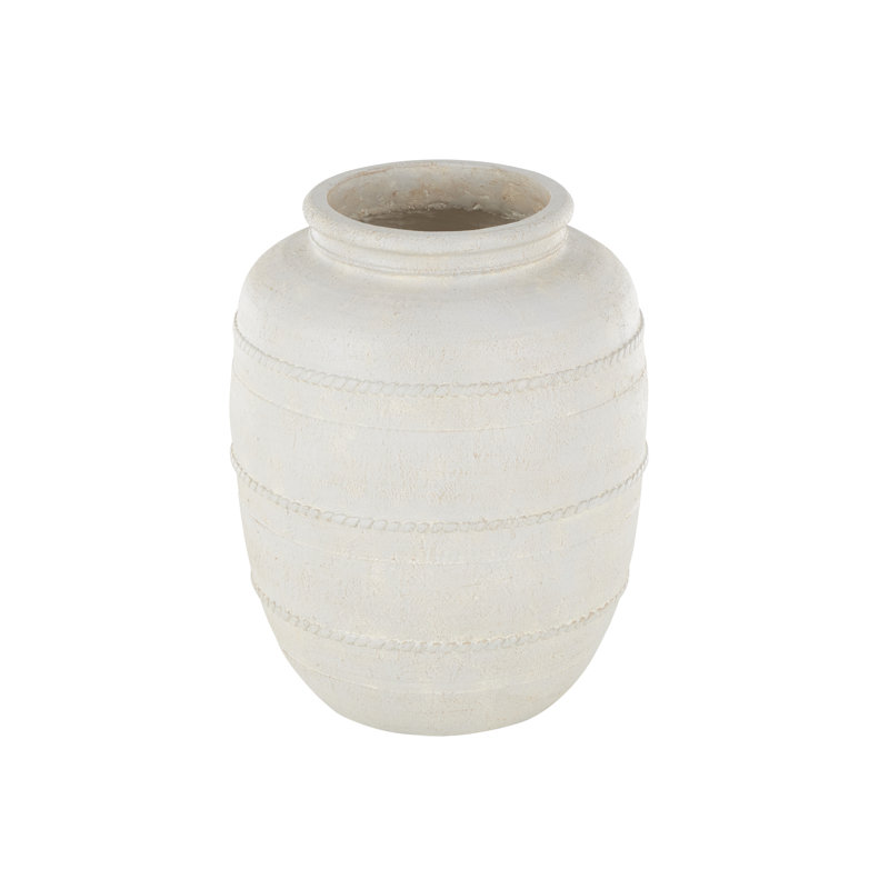  Magnesium Oxide Distressed Decorative Vase with Raised Braided Accents, Cream