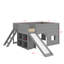 Structure de lit mezzanine basse en bois avec fonctions multiples, lit mezzanine bas pleine grandeur avec glissade, tablettes de rangement, porte et fenêtre-1240184912