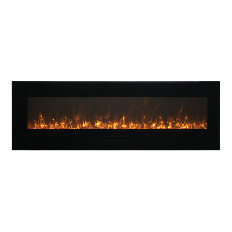 88" Black Wall Mounted Electric Fireplace with Glass Surround