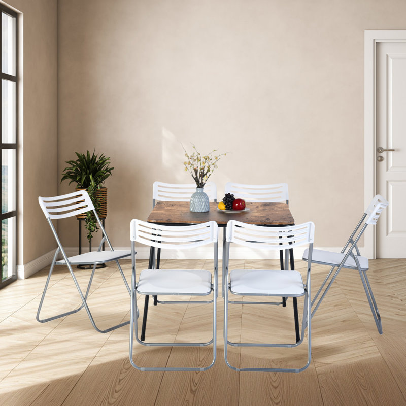 Khanh Plastic Stackable Folding Chair Folding Chair Set, White/Silver