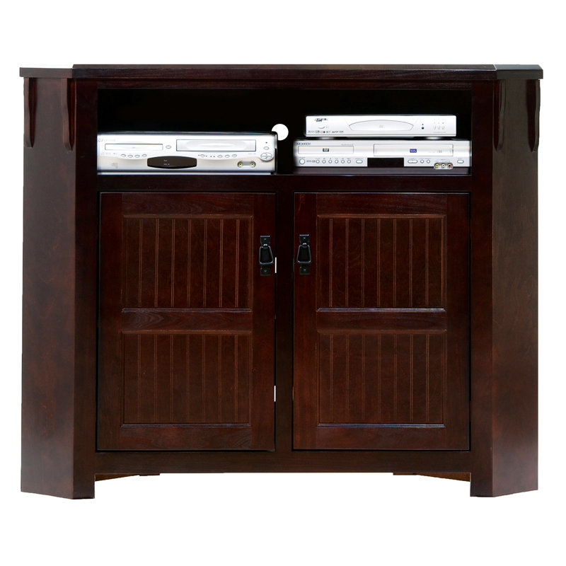 Simeon Unfinished Corner TV Stand for TVs up to 55", Antique Black