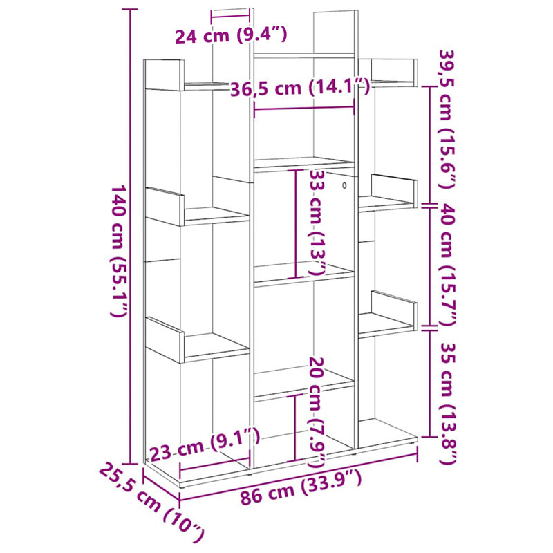 Ayal 140cm H x 86cm W Library Bookcase, Black