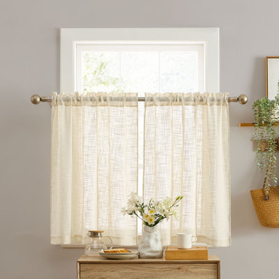 Galiena Faux Linen Textured Semi Sheer Rod Pocket Curtain Tiers for Kitchen & Bathroom, Set of 2