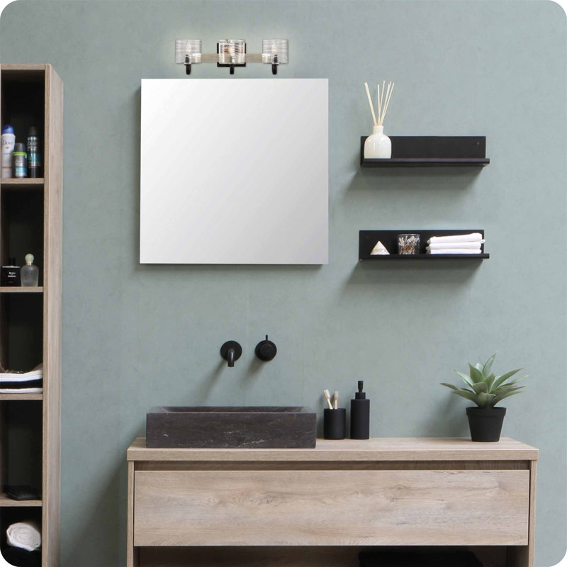 Éclairage pour salle de bain 3 lumières à intensité variable en chêne noir / gris