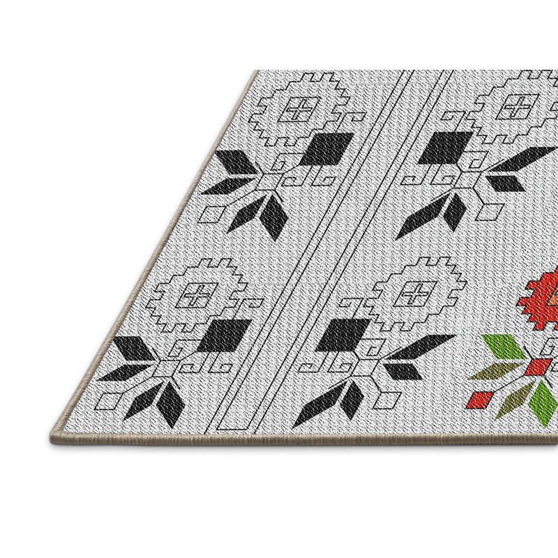 Tapis de zone rouge/noir à motifs, Rectangle 5 pi x 7 pi
