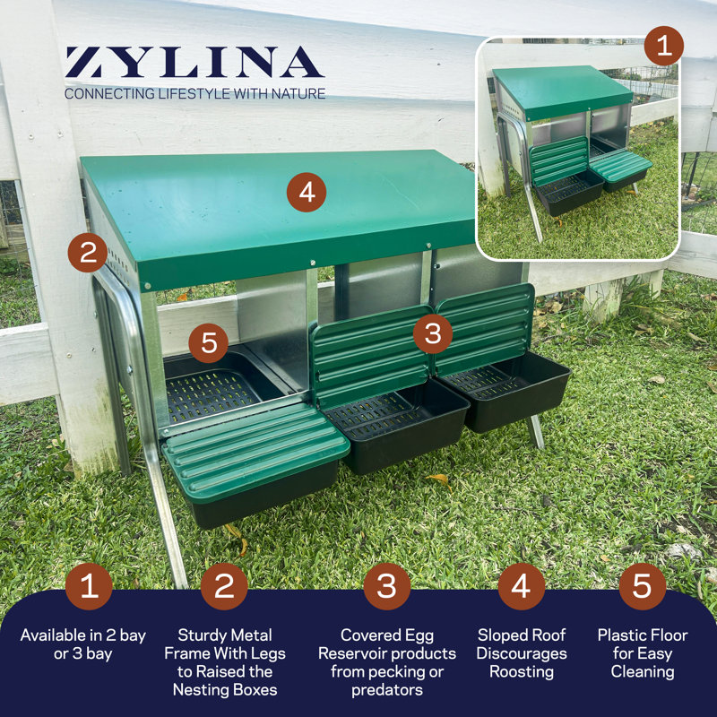 Zylina Metal 3-Bay Freestanding Nesting Box with Legs