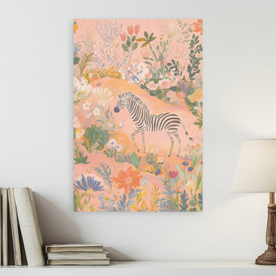 Whimsical Zebra Garden Abstract Zebra Flower Landscape Wall Art Print 1 Piece Wrapped Canvas Wall Art