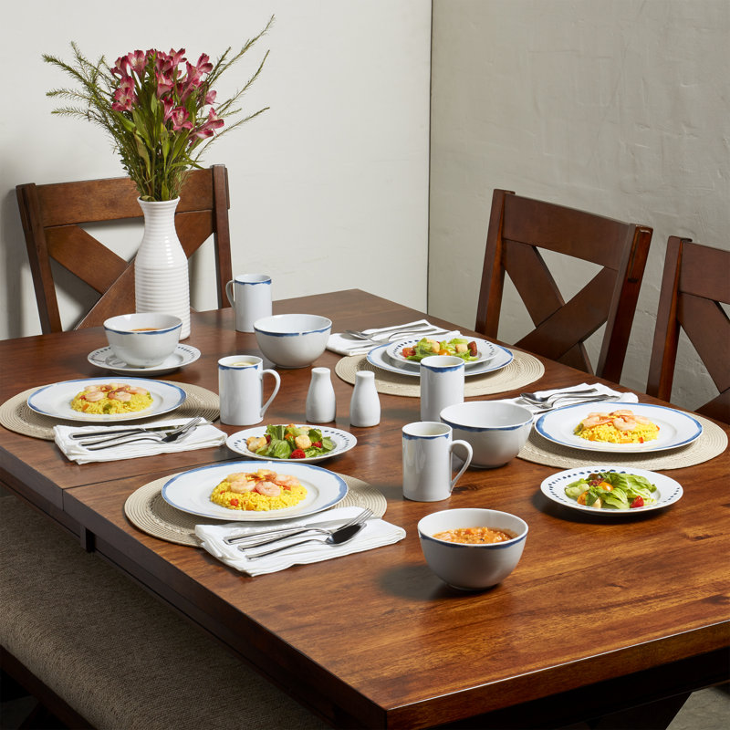 Isla White and Blue Porcelain 16-Piece Dinnerware Set