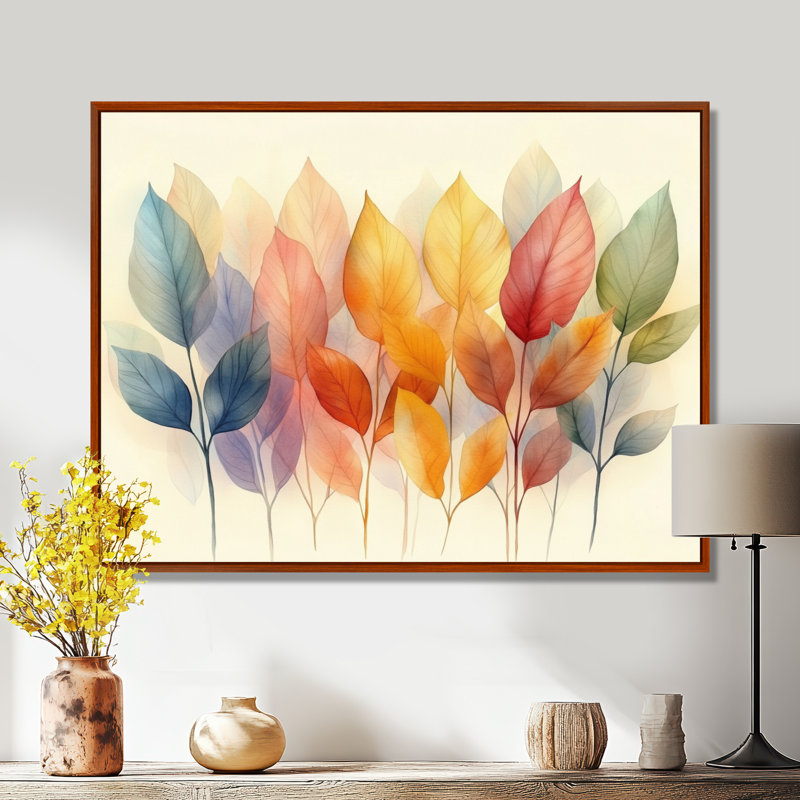 Feuille d'automne, art mural aquarelle, Deionte, H 12 po x l 20 po, Cadre flottant brun