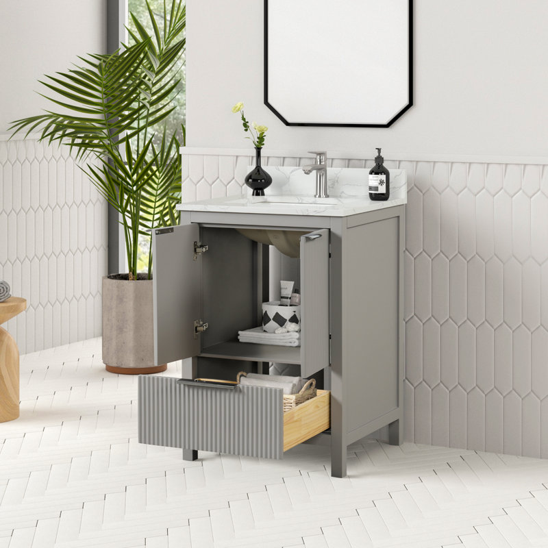 Guerra 24 In. Single Sink Freestanding Bathroom Vanity In Imperial Gray With Carrara Quartz Top