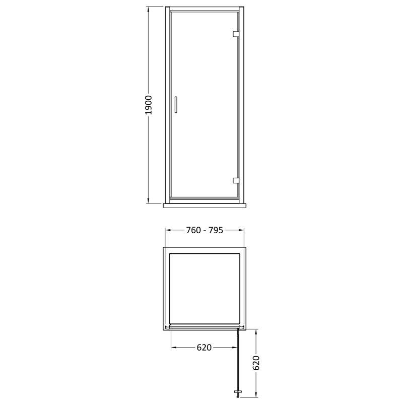 Rene 1900 x 800mm Hinged Shower Door, Matt Black