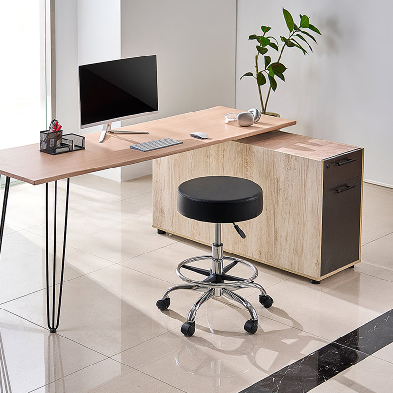 Tabouret à roulettes rondes avec roulettes et repose-pieds réglable en hauteur