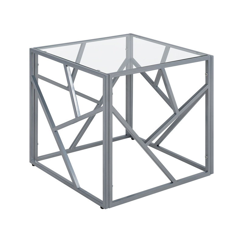 Marquise Glass Top Frame End Table, Silver
