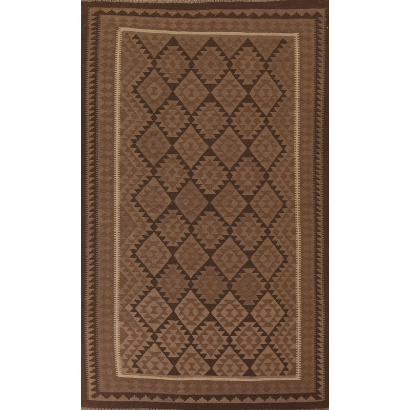 Reversible Wool Kilim Brown Area Rug 7x10