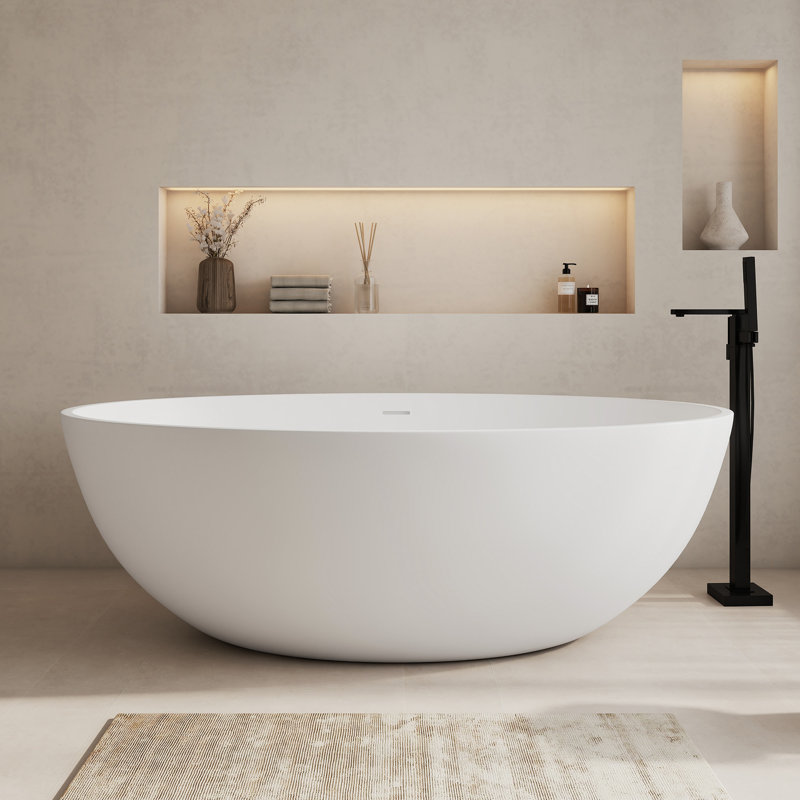 Baignoire autoportante en résine de pierre, surface solide, 170 cm × 99 cm, Blanc
