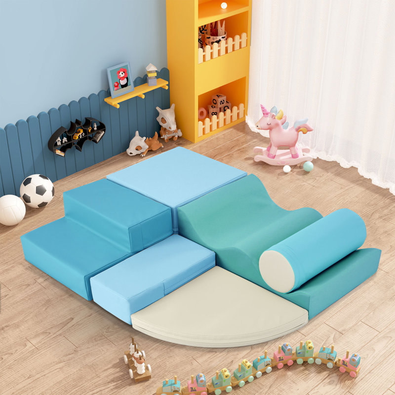 Ensemble de jeu en mousse souple 6 en 1 pour enfants rampant et escaladant, Bleu