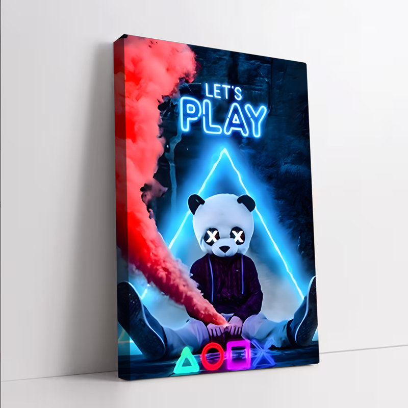 1 pièce d'art mural, affiches encadrées, art mural sur toile de jeu Panda Neon, H 12 po x l 18 po