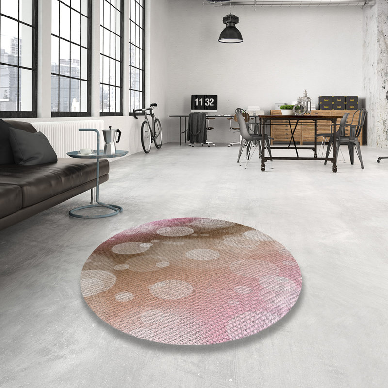 Tapis rose/brun à motifs, Rond 4 pi