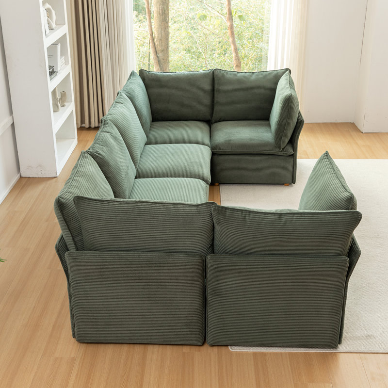 Canapé modulaire en velours côtelé 6 pièces Hepworth, Velours côtelé vert