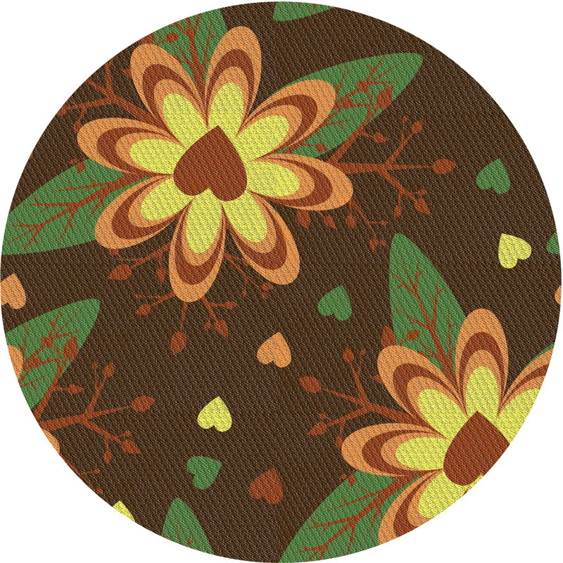 Tapis brun à motif floral Zayyan, Rond 3 pi
