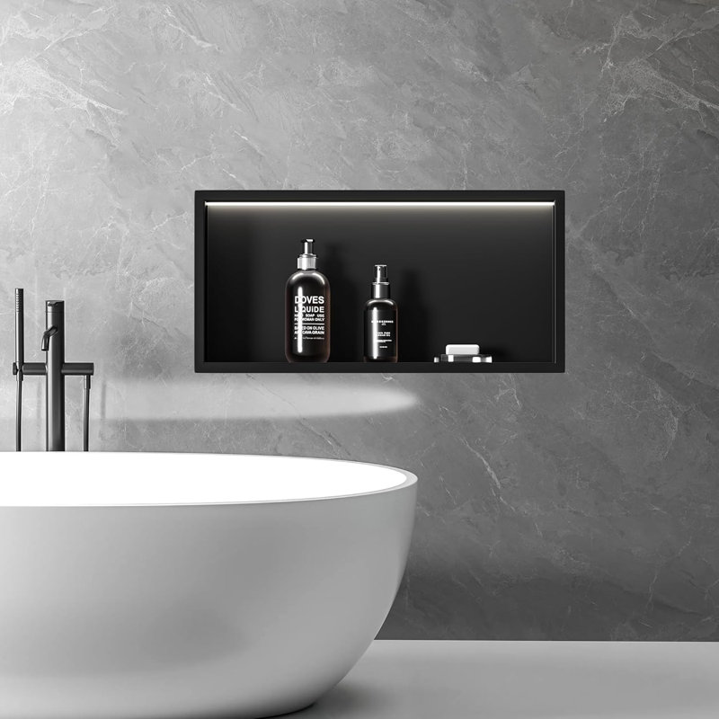 Matte Black Stainless Steel Bathroom Wall Niche with LED Light