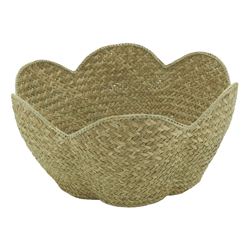 Scalloped Seagrass Storage Baskets (Set of 3) – Handwoven Natural Fiber Bowls for Shelves, Countertops & Decorative Organization