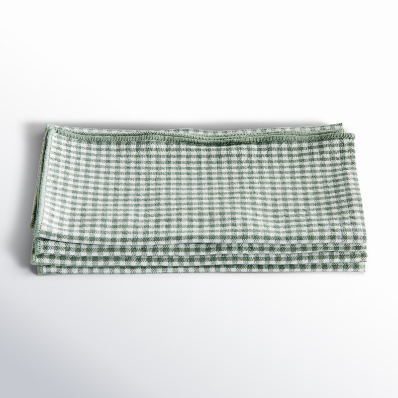 Serviettes de table en coton Olenna Feuille, À damier, Bordure unie