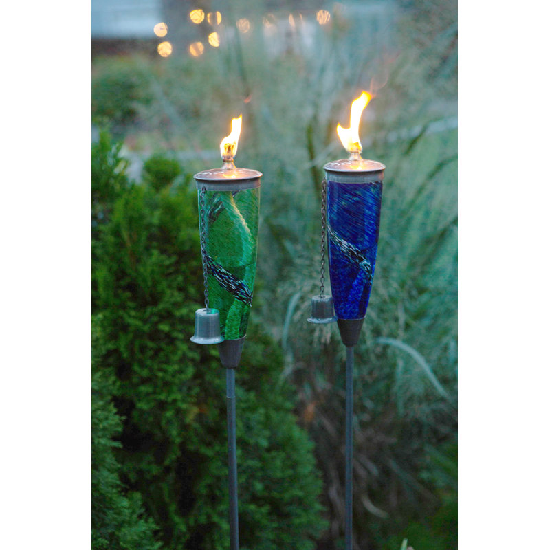 Genesis Green Blown Glass Outdoor Oil Torch with Steel Stake