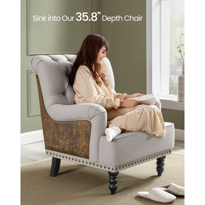 Erithon 31.5" Wide Upholstered Wingback Accent Chair, Light Gray Performance Basketweave
