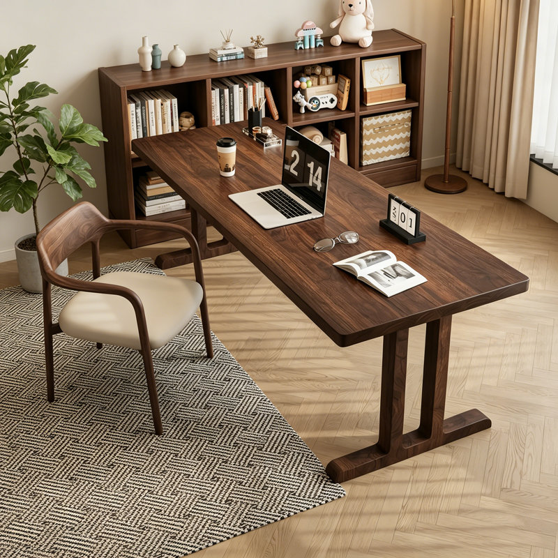 Simple Solid Wood Walnut Rectangle Desk, 29.5" H x 70.87" W x 19.7" D