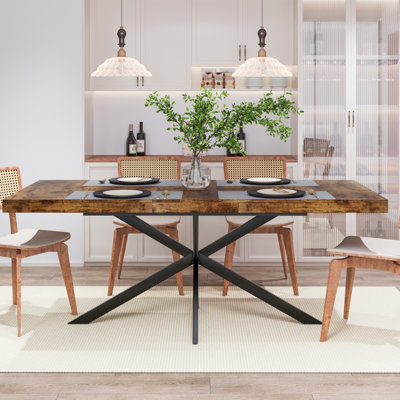 Retro Rectangular Stretch Dining Table, 55.11"-70.86" Size, Brown Color, Storage Box, Ideal For Entertaining Guests Areas