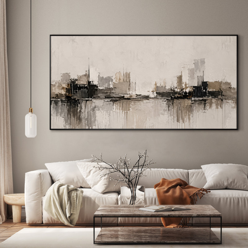Très grand art mural imprimé sur toile - Abstrait beige minimaliste, décor de salon - "Assemblage requis (cadre non fini)"