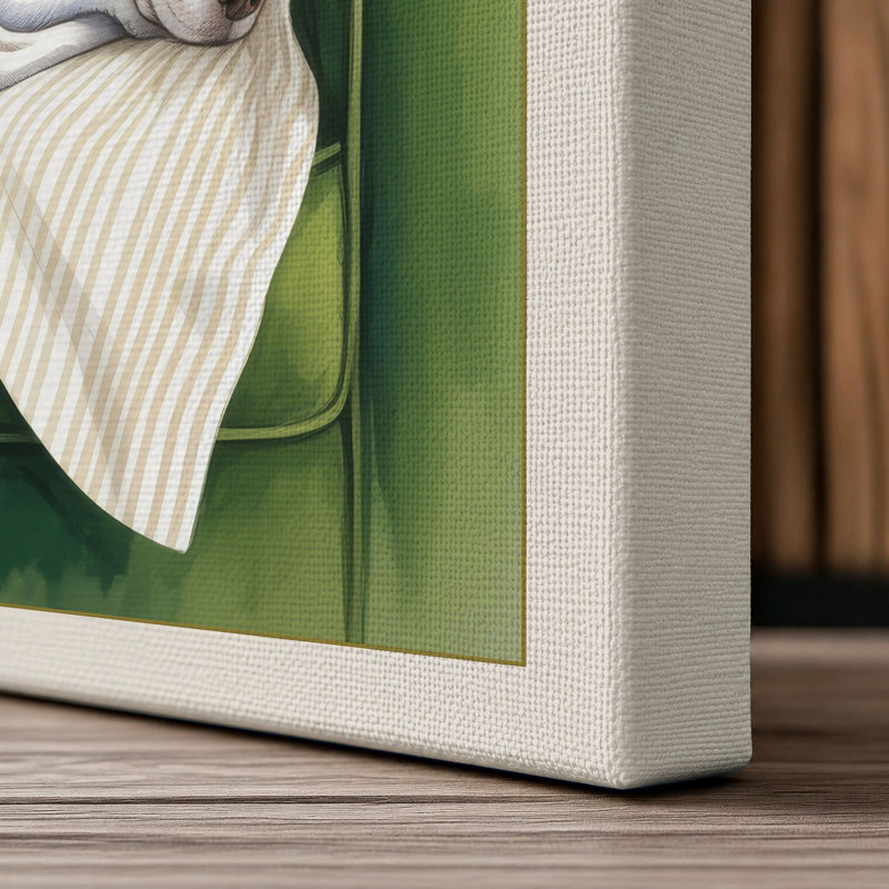 Cosy Cat on Chair Modern - Wrapped Canvas, 30x20 - 76.2 x 50.8 cm, Cream Border
