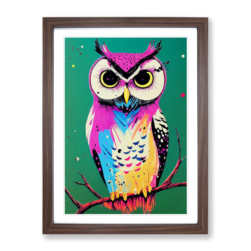 XV1022-4102X Splashed Owl No.1 - Single Picture Frame Painting, 46cm H x 34cm W x 2cm D, Walnut