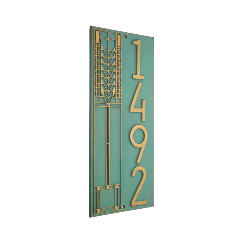 Frank Lloyd Wright Tree Of Life Modern Vertical Plaque, Standard 1-line, Gold, Yes, Bronze Verdigris