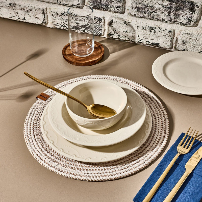 Elegant 24-Piece Dinner Set, 100% Porcelain | Includes 6 Service Plates (9.8 x 9.8 x 1.0 in), 6 Plates (8.3 x 8.3 x 1.2 in), 6 Bowls (5.9 x 5.9 x 1.8 in), 6 Dessert Plates (8.7 x 8.7 x 1.0 in) | Dishwasher Safe up to 122°F, Perfect for Stylish Dining