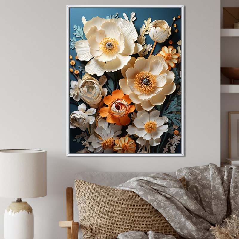 " Muted Hue Buttercups Merge I ", White Floater Framed, 32" H x 16" W