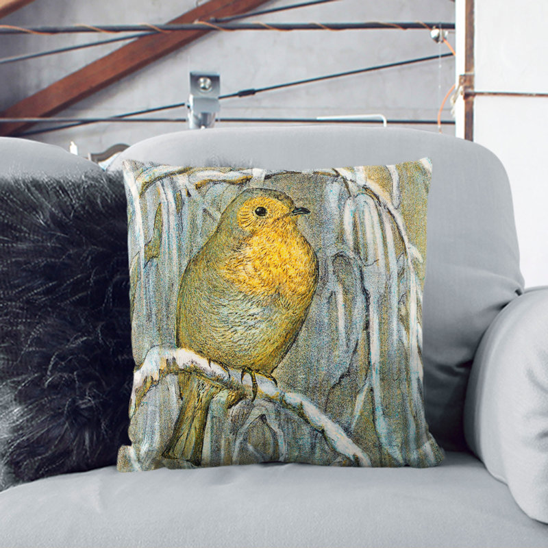 Robin Bird Square Throw Cushion, 55cm H x 55cm W x 20cm D