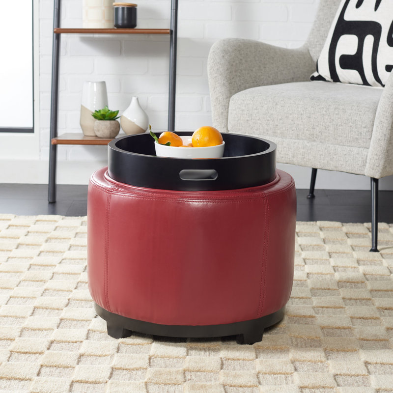 Maiden Upholstered Ottoman, Red Faux Leather