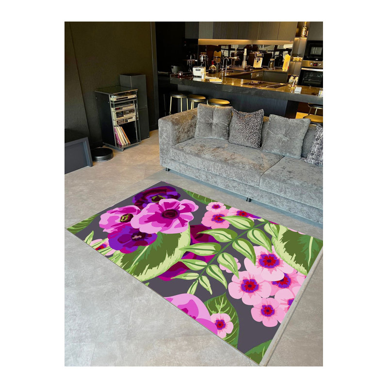 Tapis décoratif moderne à motif de feuilles roses et vertes, Sous-tapis rectangulaire de 3 pi 3 po x 4 pi 11 po