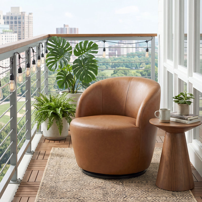 Fauteuil demi-tonneau Hadriel, Brown Faux Leather