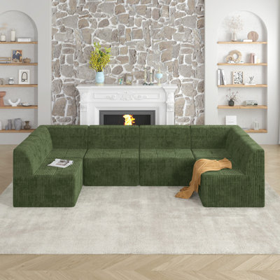 Canapé modulaire en U en forme de U, canapé modulaire compressé en velours côtelé de style minimaliste moderne, canapé-lit pour le salon, la chambre à coucher, canapé-lit compressé confortable - Design économe en espace - VERT