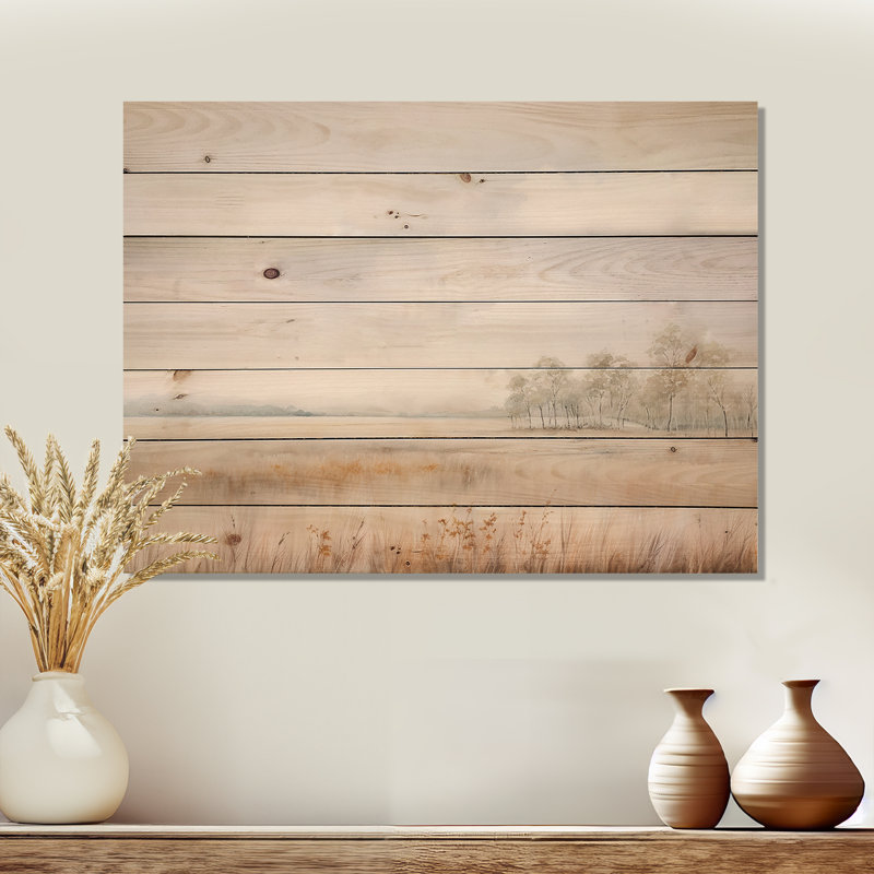 Minimalisme de paysage de prairie - Art mural sur bois de pin naturel, H 24 po x l 32 po