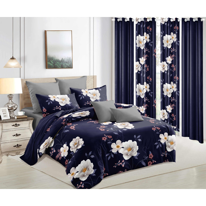 9 pièces dans un sac avec rideaux, grand, bleu marine et blanc, jeté de lit matelassé, couvre-lit, lavable à la machine, cadeau pour mariage et fastival
