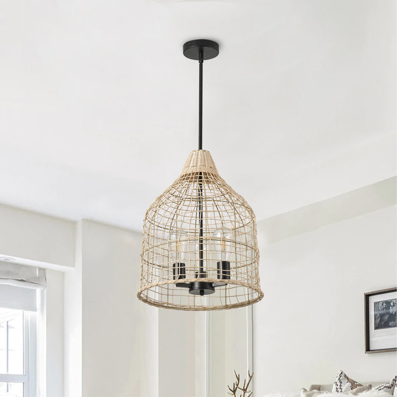 Luminaire suspendu 3 lumières en rotin beige