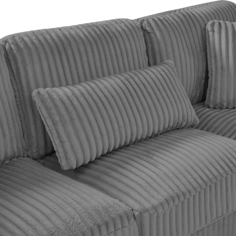Dark Gray 5 U-Shaped Sectional , Corduroy Upholstery, Chaise Lounge, Frame, Comfortable Seating Ergonomic , And Removable Cushions
