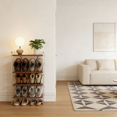 Range-chaussures autoportant, en bois massif et en acrylique, conception inclinée à 4 niveaux pour chaussures de grande taille et à dessus haut, armoire à chaussures pour l'entrée, la chambre à coucher et le salon